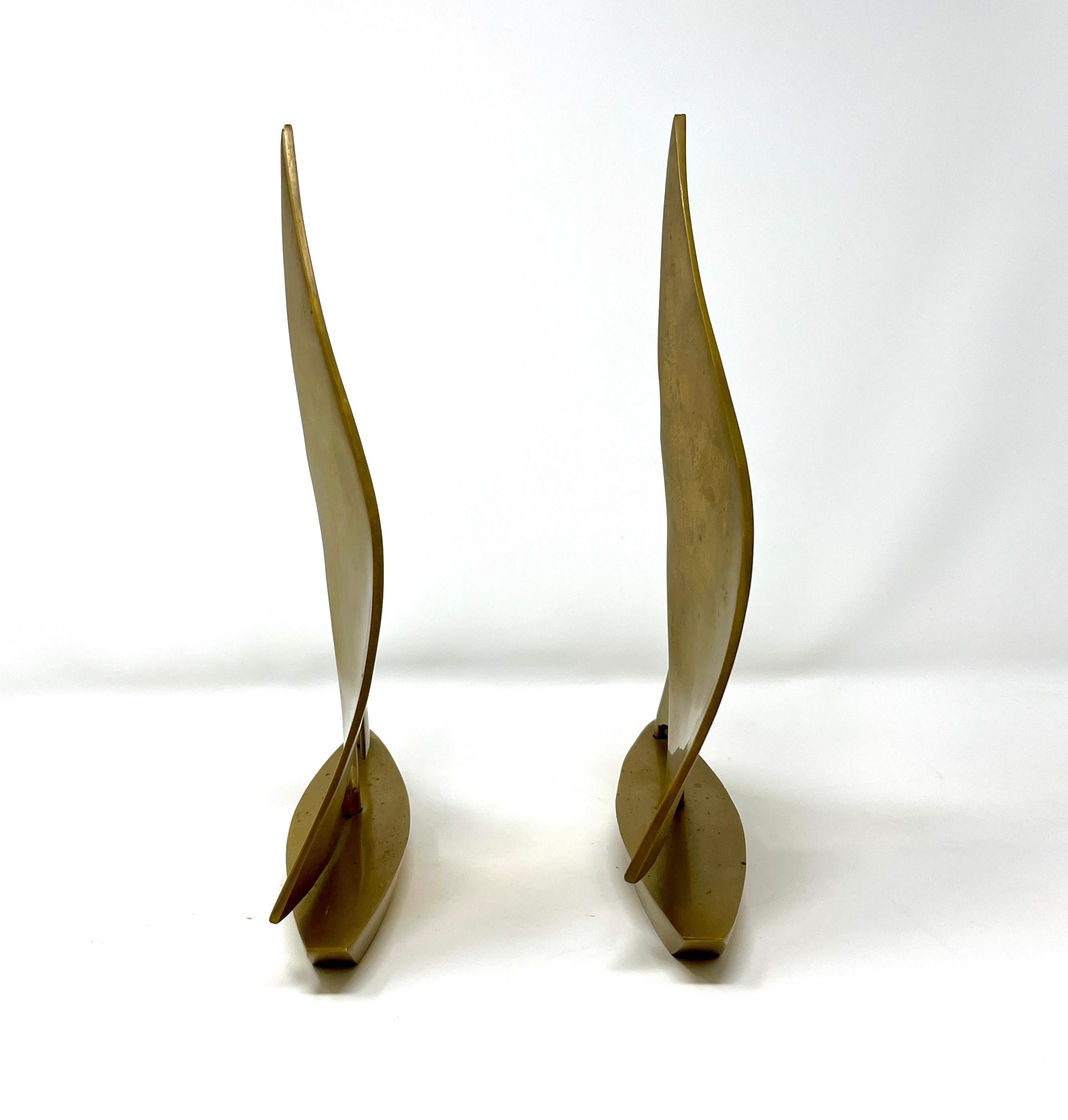 Taiwanese Pair Postmodern Brass Sailboat Bookends or Sculptures, Nautical Desktop For Sale