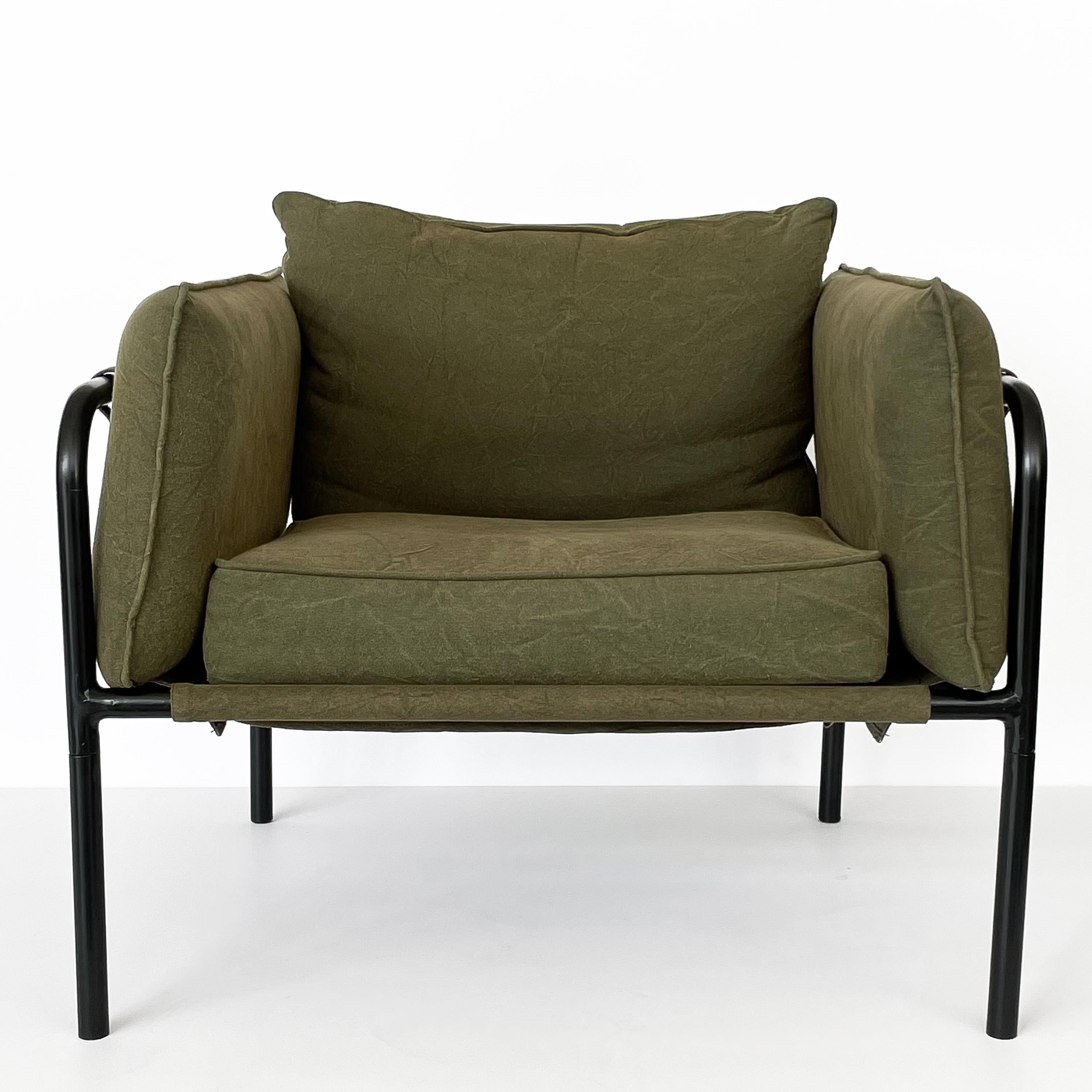 Enameled Pair Postmodern Canvas Lounge Chairs