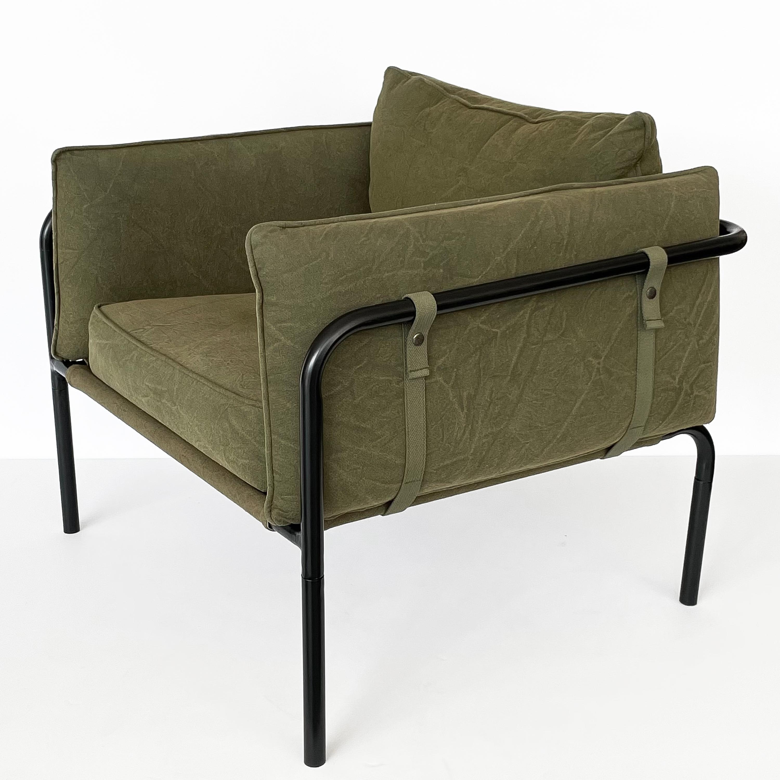 Metal Pair Postmodern Canvas Lounge Chairs