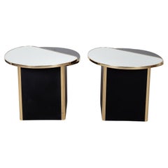 Paar Postmodern End Beistelltische Spiegel Top Schwarz Pedestal Basis