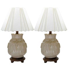 Pair Pottery Asian Urn Form Lamps