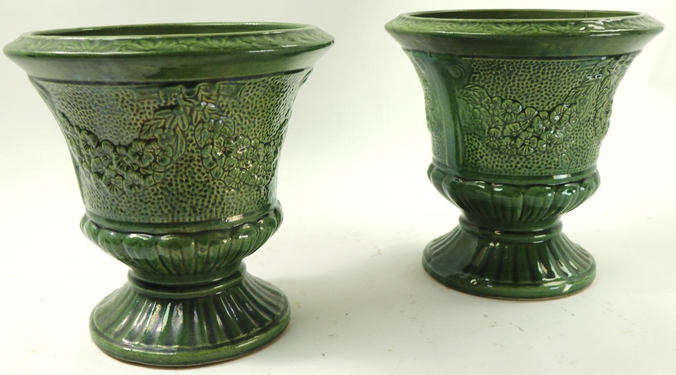 Art Deco Pair of Pottery Jardinières Planters, Urns, Possibly Zanesville