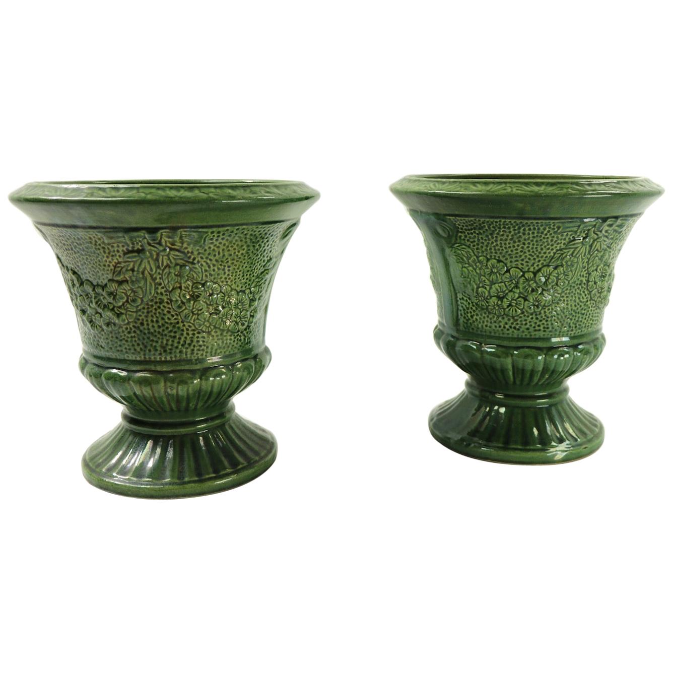 Pair of Pottery Jardinières Planters, Urns, Possibly Zanesville at 1stDibs