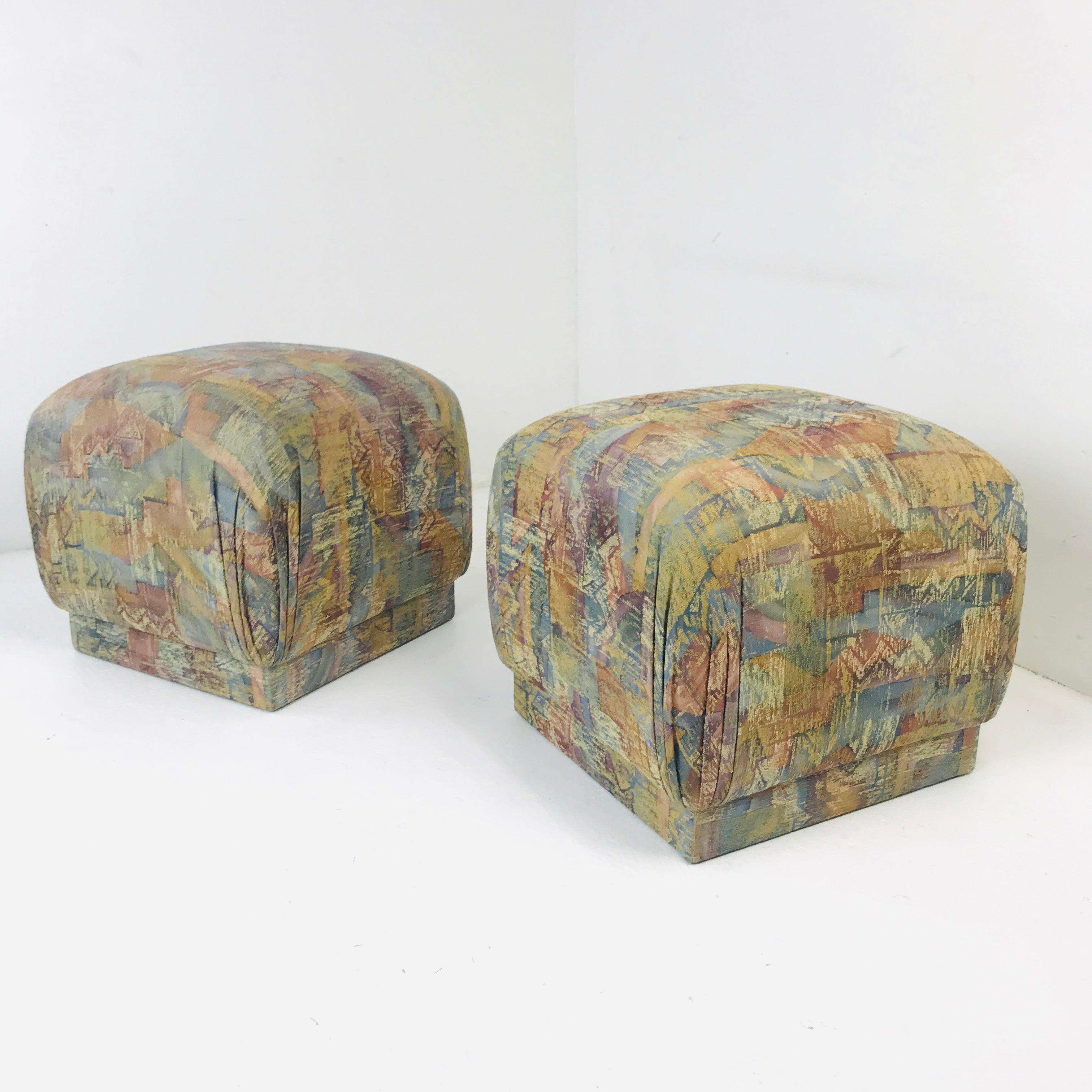 Pair of Pouf Ottomans with Plinth Base 4