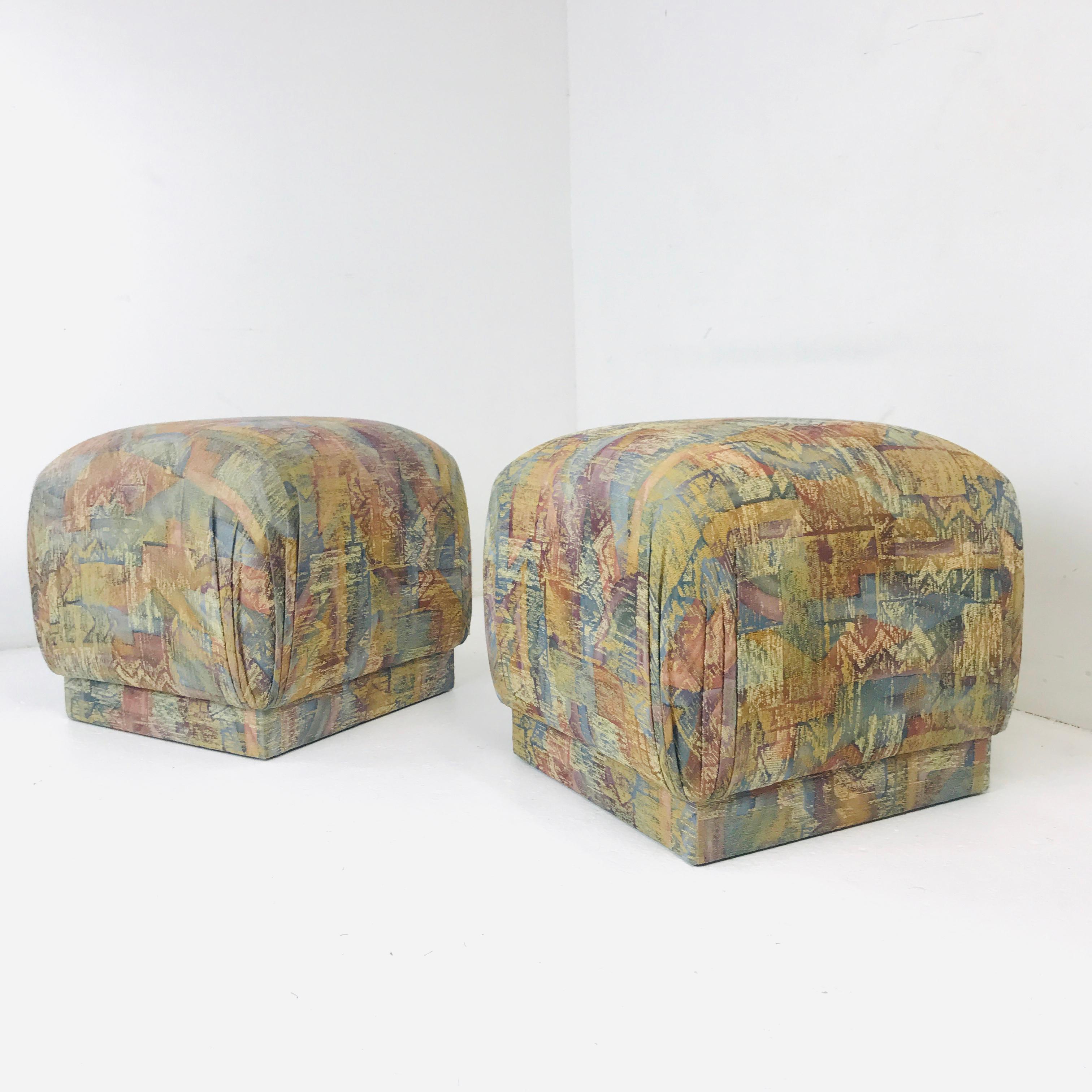 Pair of Pouf Ottomans with Plinth Base 5