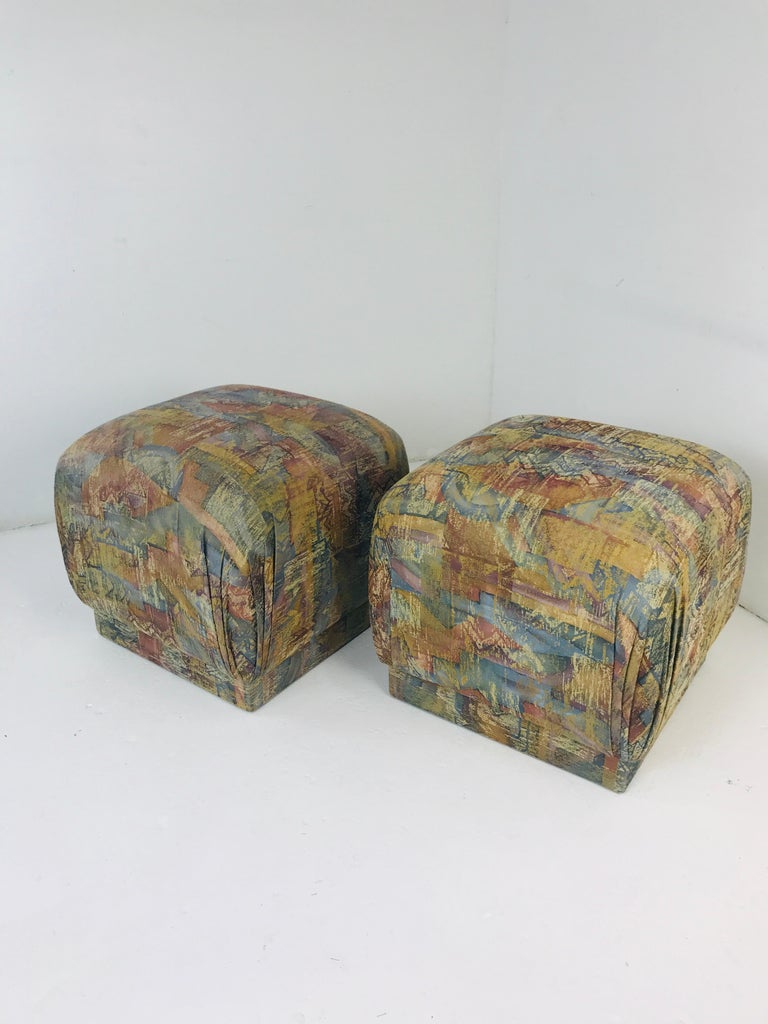 Pair of Pouf Ottomans with Plinth Base at 1stDibs