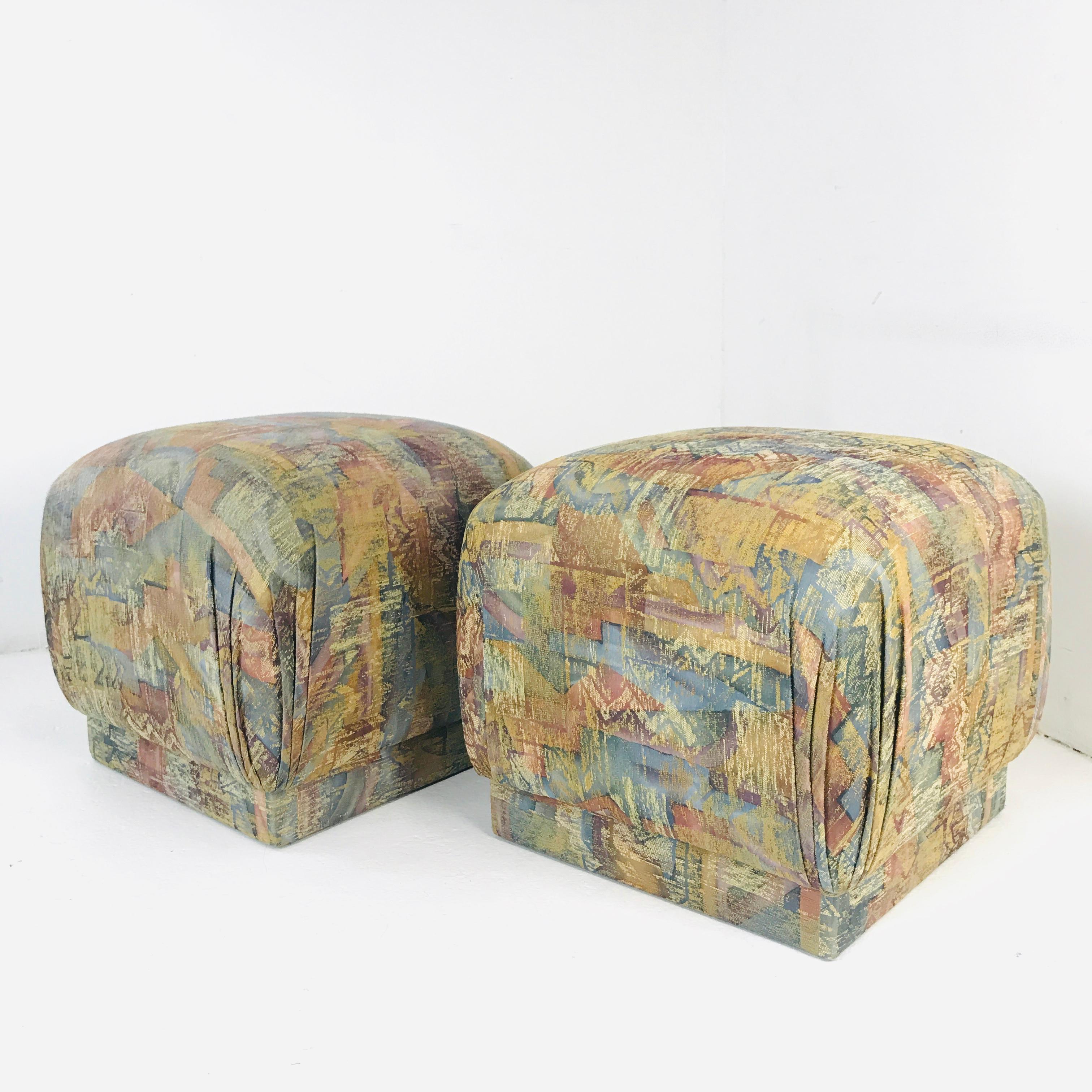 Pair of Pouf Ottomans with Plinth Base 1