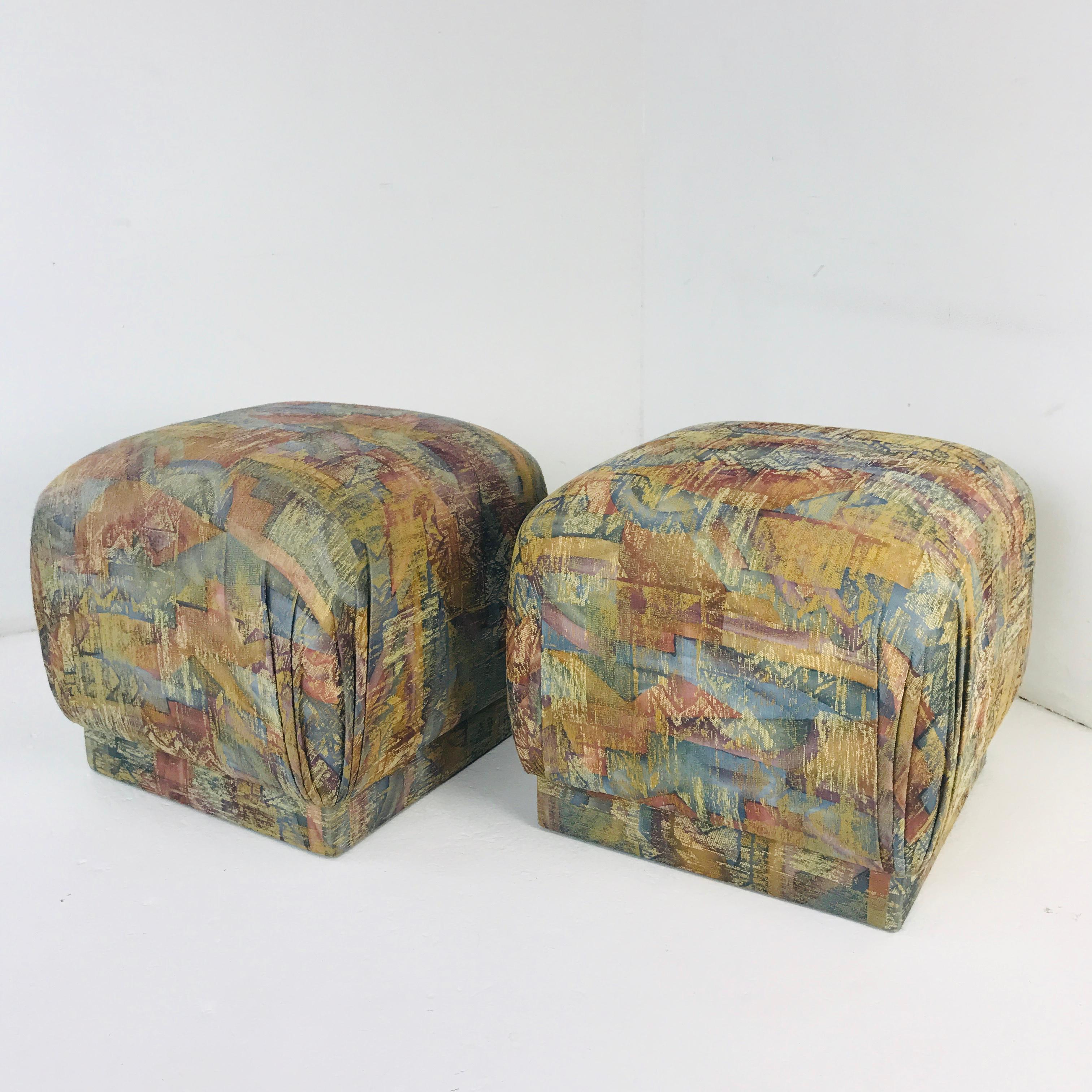 Pair of Pouf Ottomans with Plinth Base 2