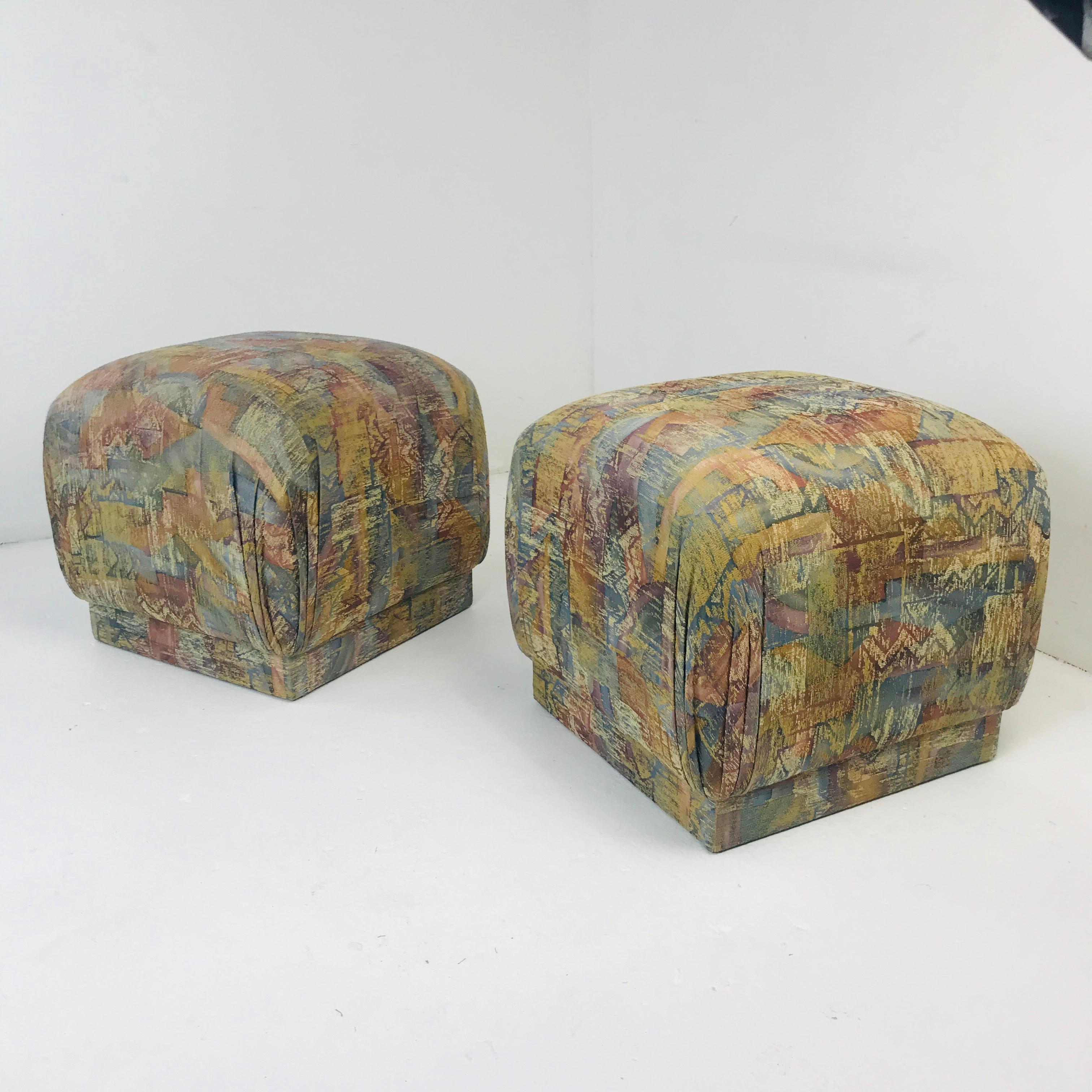 Pair of Pouf Ottomans with Plinth Base 3