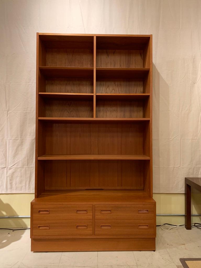 Poul Hundevad Danish Modern Teak Bookcase Shelves, 4-Drawer Chest base 1