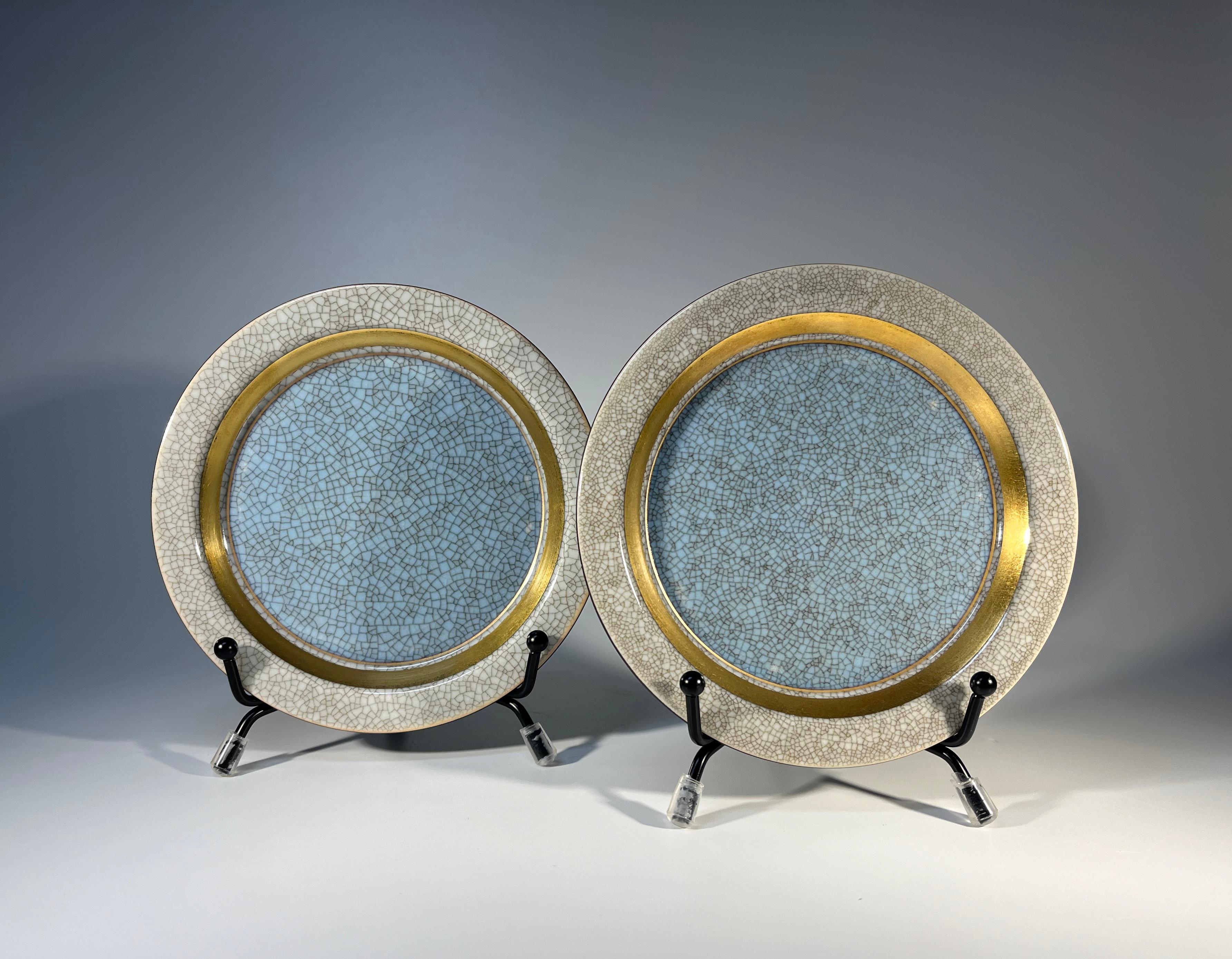 Pair Powder Blue Thorkild Olsen Royal Copenhagen Craquelure Porcelain Trays 3010 In Good Condition For Sale In Rothley, Leicestershire