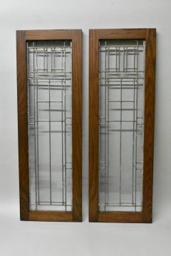 Pair Prairie Arts & Crafts Leaded Stained Glass Windows