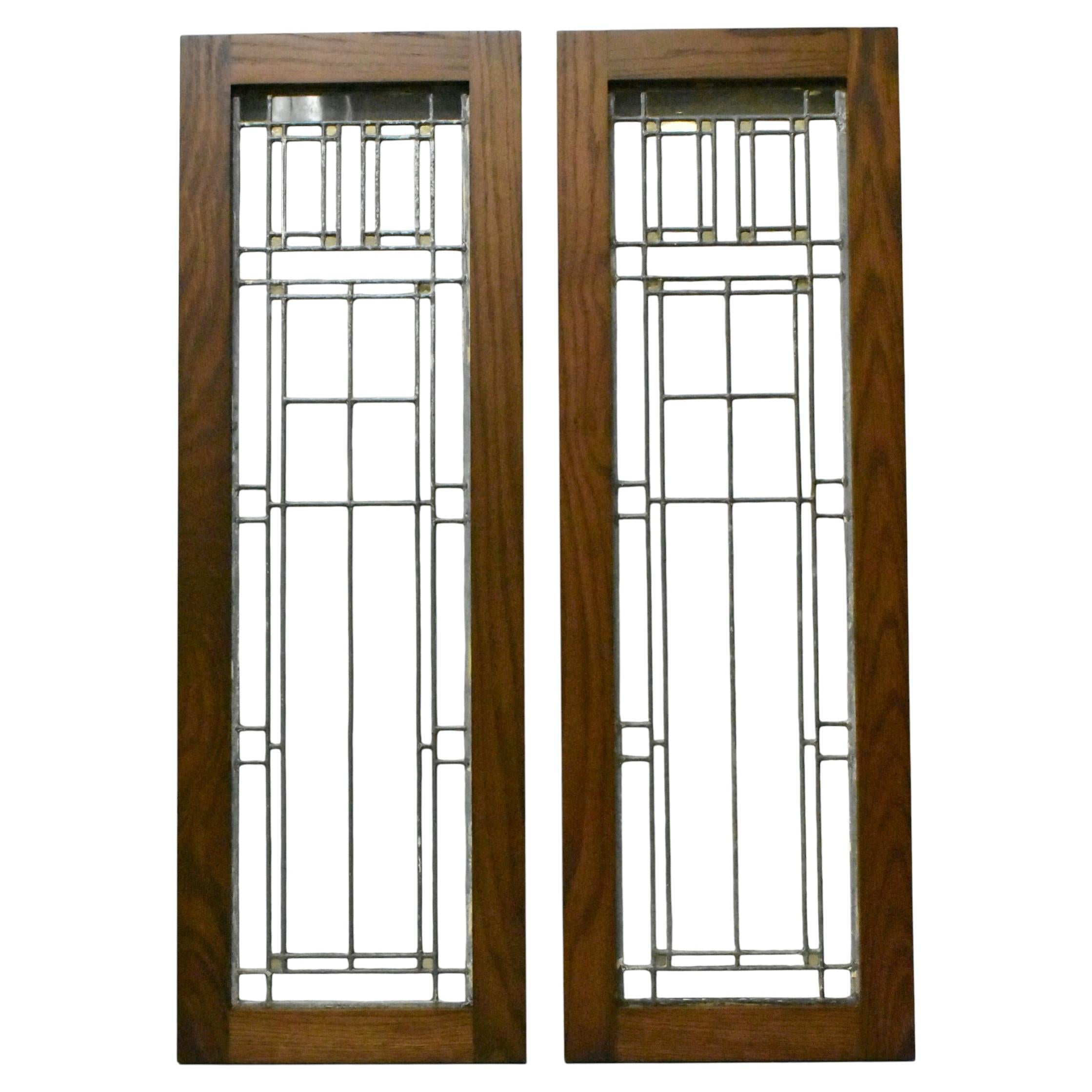 Pair Prairie School Arts & Crafts Leaded Stained Glass Windows