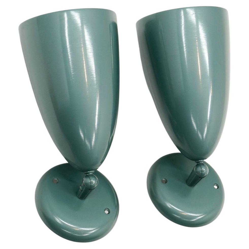 Pair Prescolite Sconces, Outdoor or Indoor, New Old Stock with Box, Blue Green For Sale