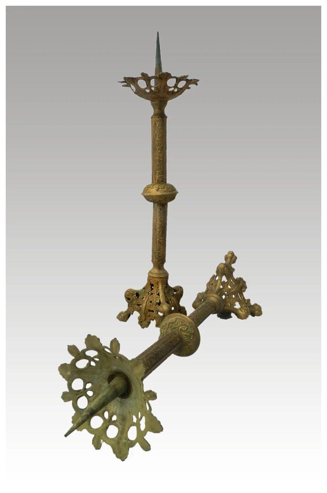 Bronze Pair Pricket Candle Sticks Altar Church Ecclesiastical French 19th Century For Sale