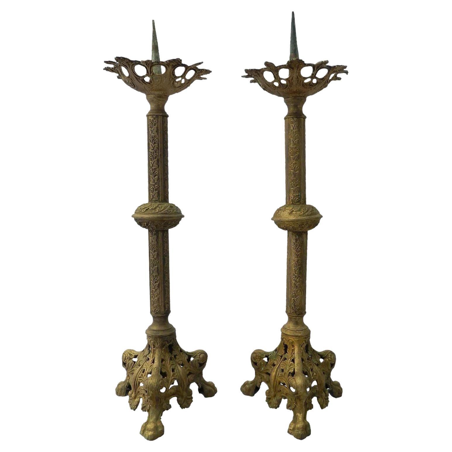 Pair Pricket Candle Sticks Altar Church Ecclesiastical French 19th Century