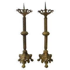 Par Pricket Candelabros Altar Iglesia Eclesiástico Francés Siglo XIX