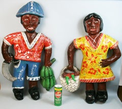 Folk Art  Pair  Oversized  Mistique Paper Mache Wall Figural Sculptures