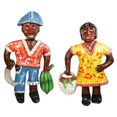 Retro Pair Primitive Oversized  Mistique Paper Mache Wall Figural Sculptures