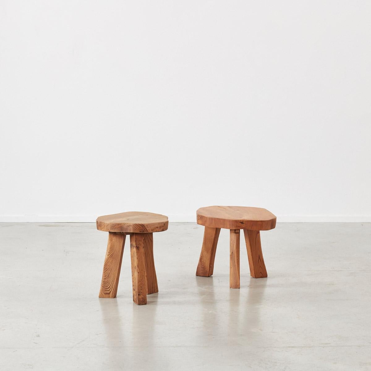Pair of Primitivist Wooden Stools Wanderwood, France, Early 20th Century 3