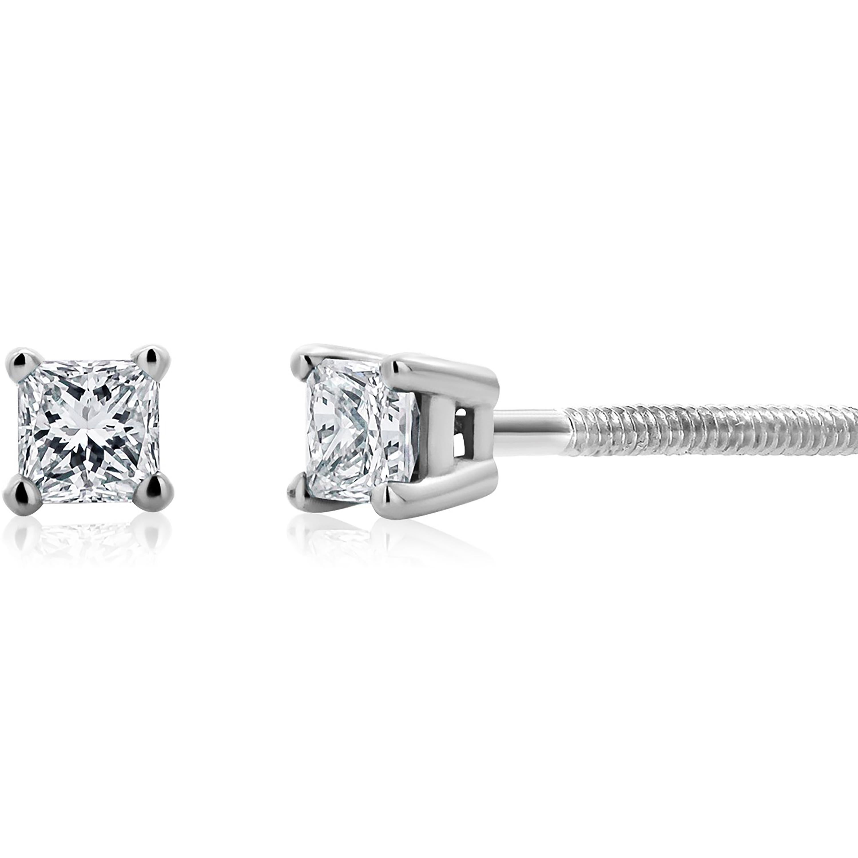 Pair Princess Diamond 0.20 Carat 14 Karat White Gold 0.13 Inch Stud Earrings  In New Condition For Sale In New York, NY
