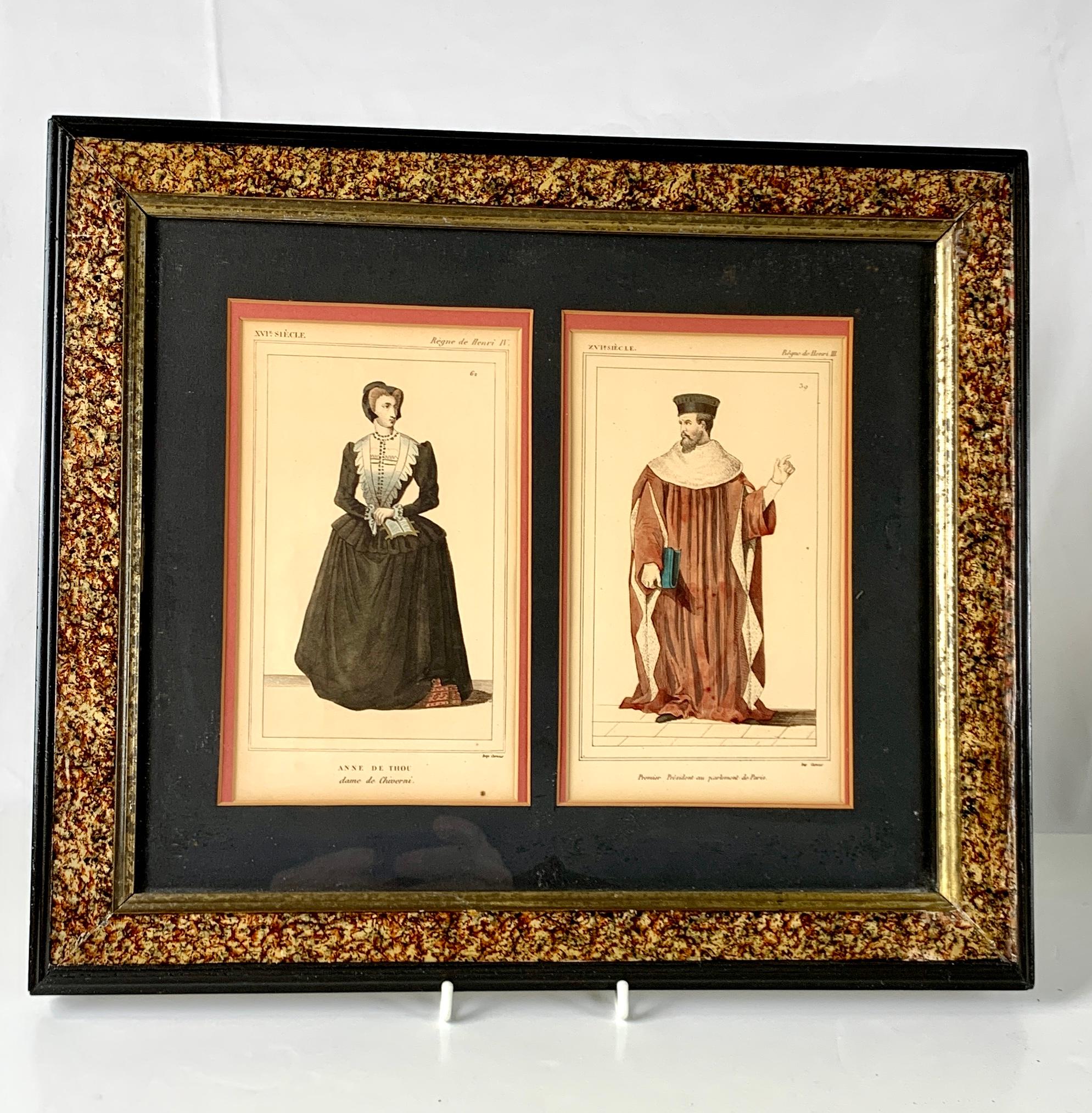 Louis Philippe Pair Prints of French Noble Couples of 16th Century Made Mid-19th Century France For Sale