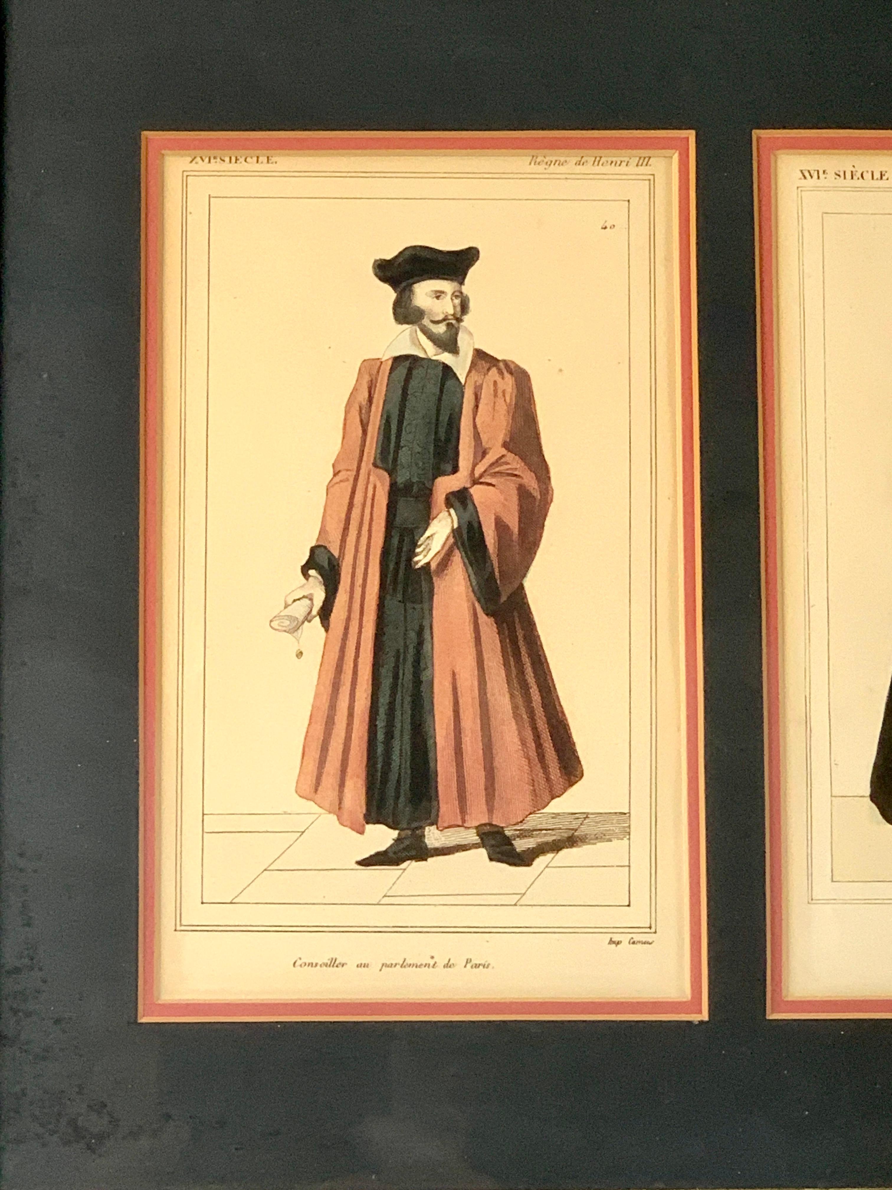 Pair Prints of French Noble Couples of 16th Century Made Mid-19th Century France In Good Condition For Sale In Katonah, NY