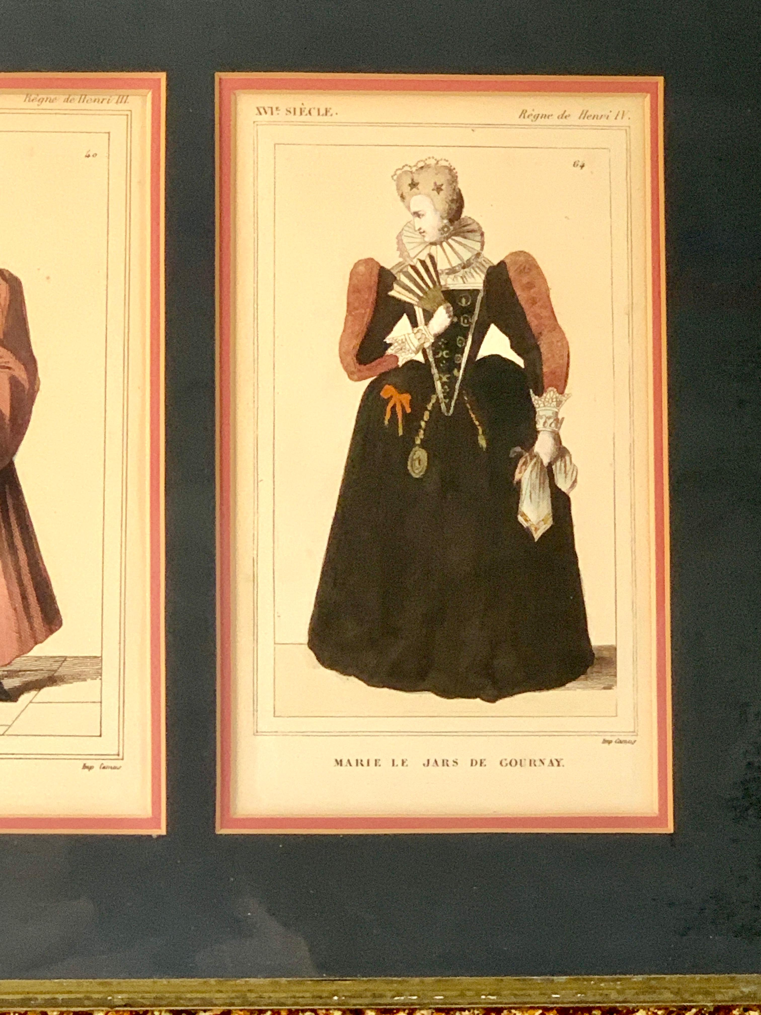 Paper Pair Prints of French Noble Couples of 16th Century Made Mid-19th Century France For Sale