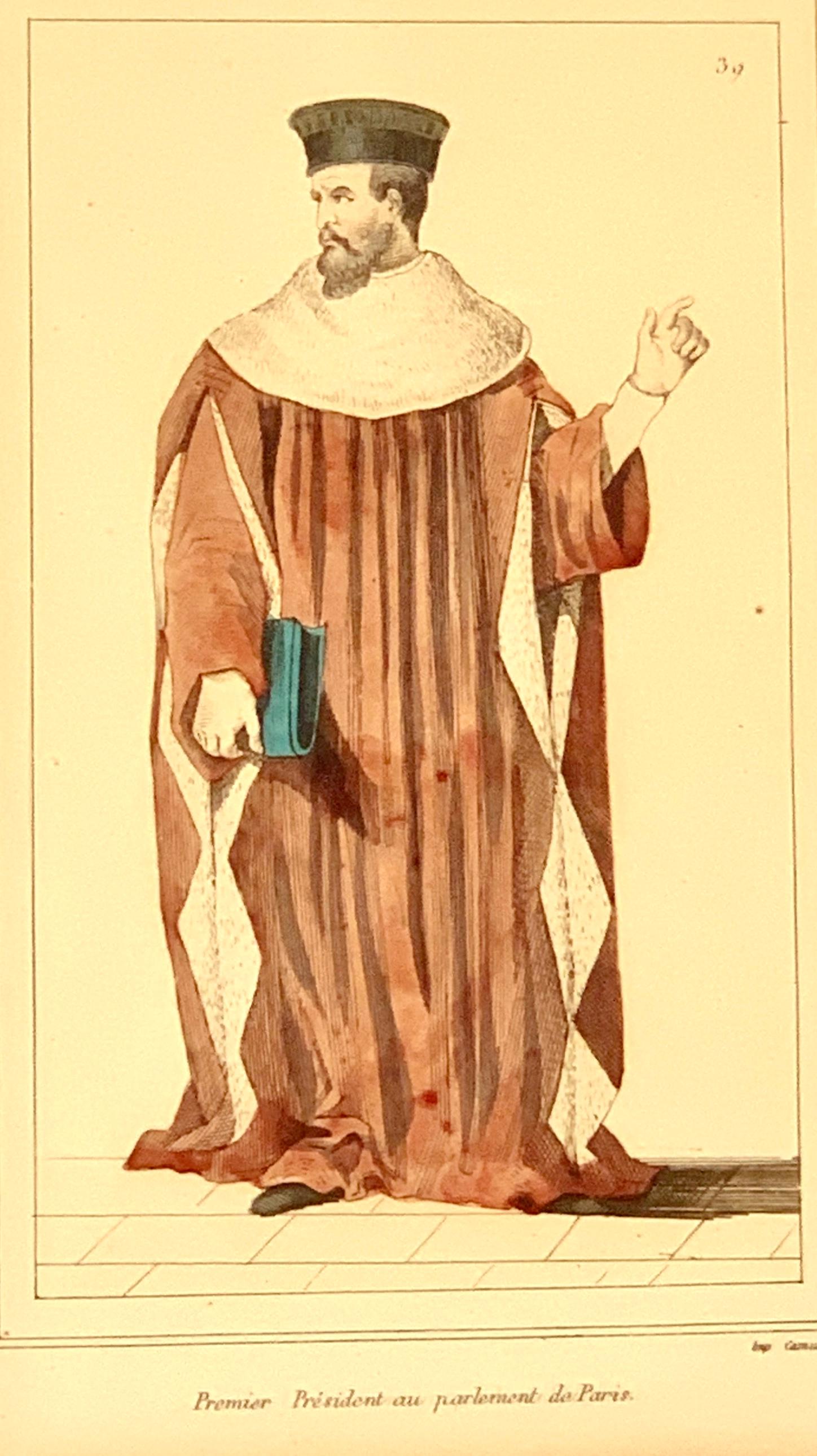 Pair Prints of French Noble Couples of 16th Century Made Mid-19th Century France For Sale 3