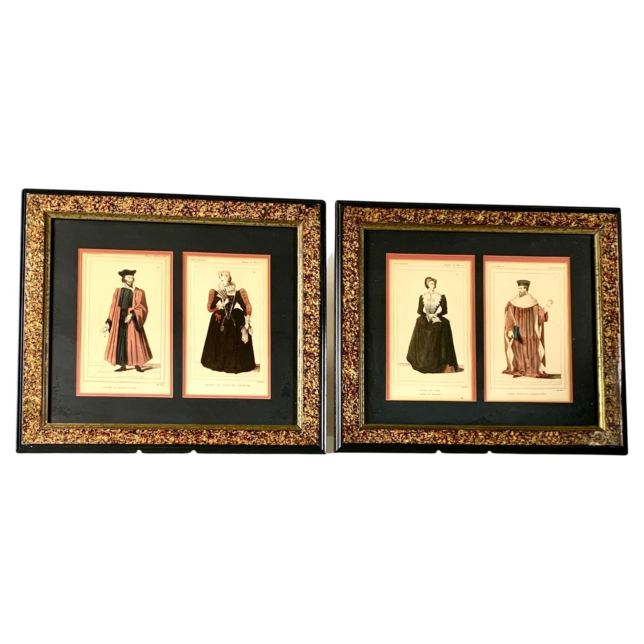 Pair Prints of French Noble Couples of 16th Century Made Mid-19th Century France For Sale
