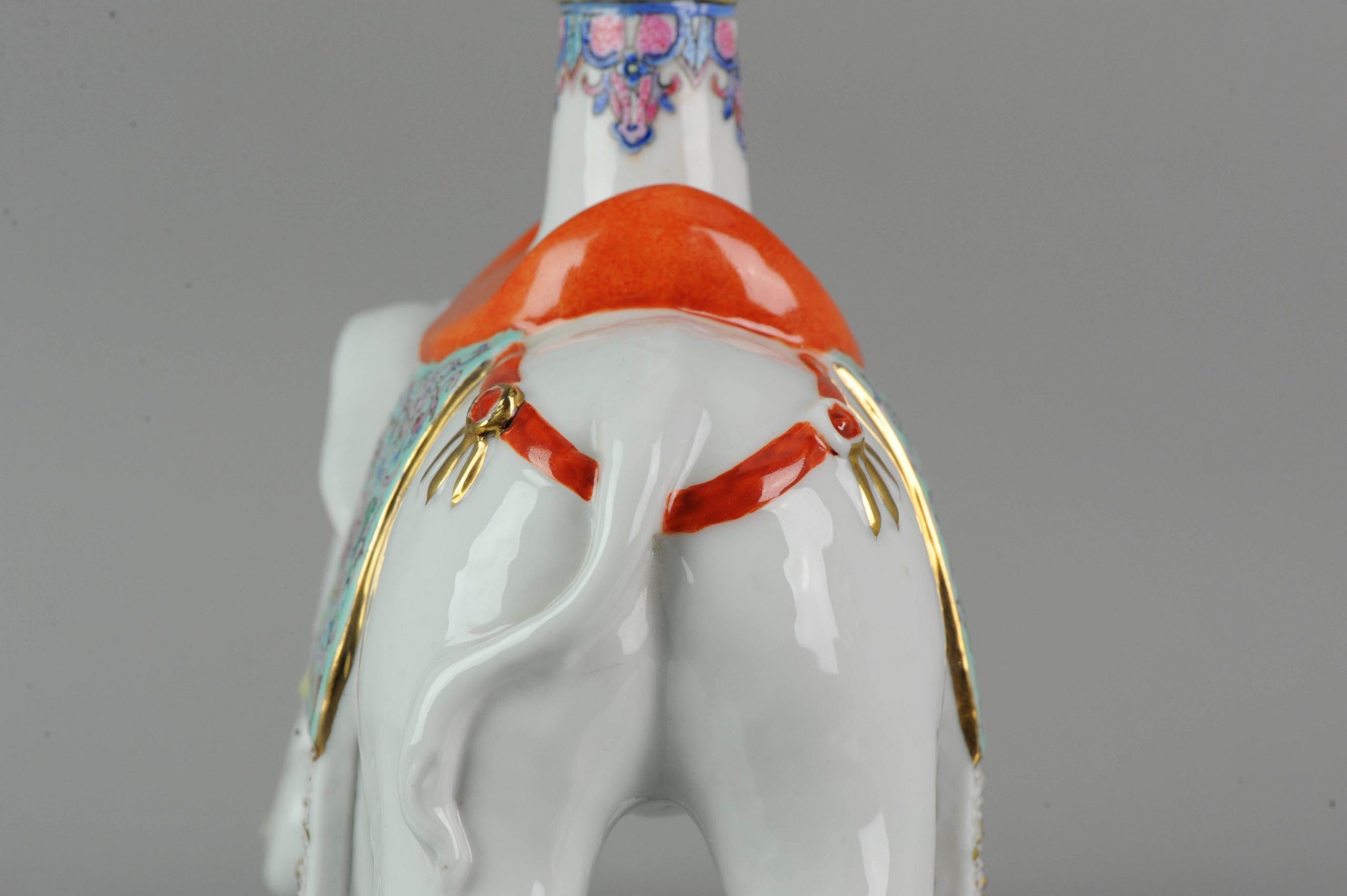 Pair of Proc 1970 Large Candlestick Holders Elephant Porcelain China Chinese 12