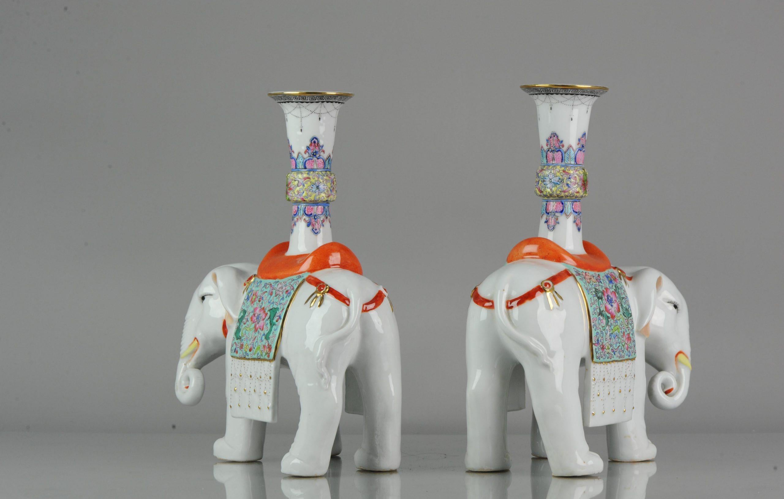 Pair of Proc 1970 Large Candlestick Holders Elephant Porcelain China Chinese In Excellent Condition In Amsterdam, Noord Holland
