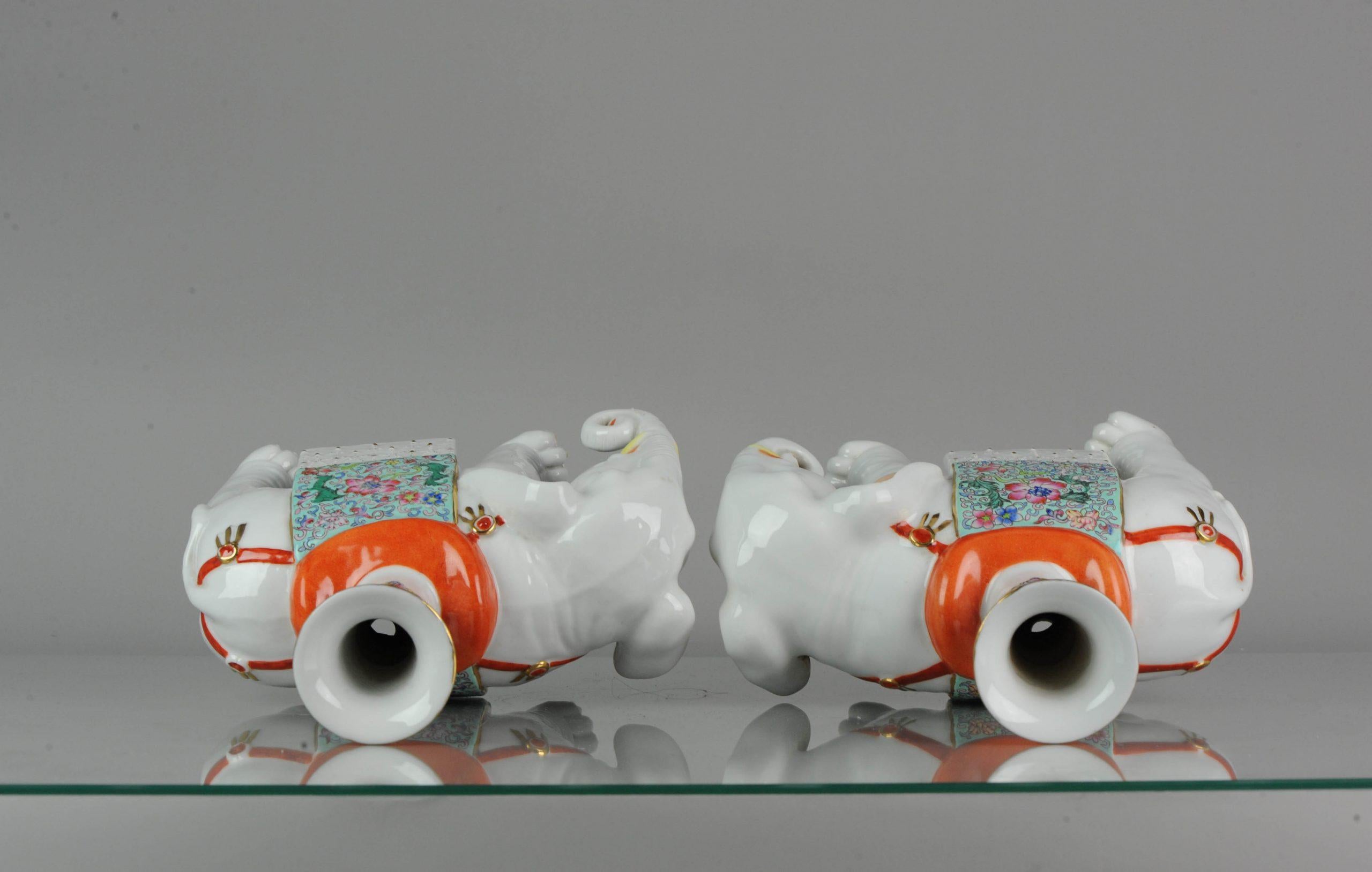 Pair of Proc 1970 Large Candlestick Holders Elephant Porcelain China Chinese 4
