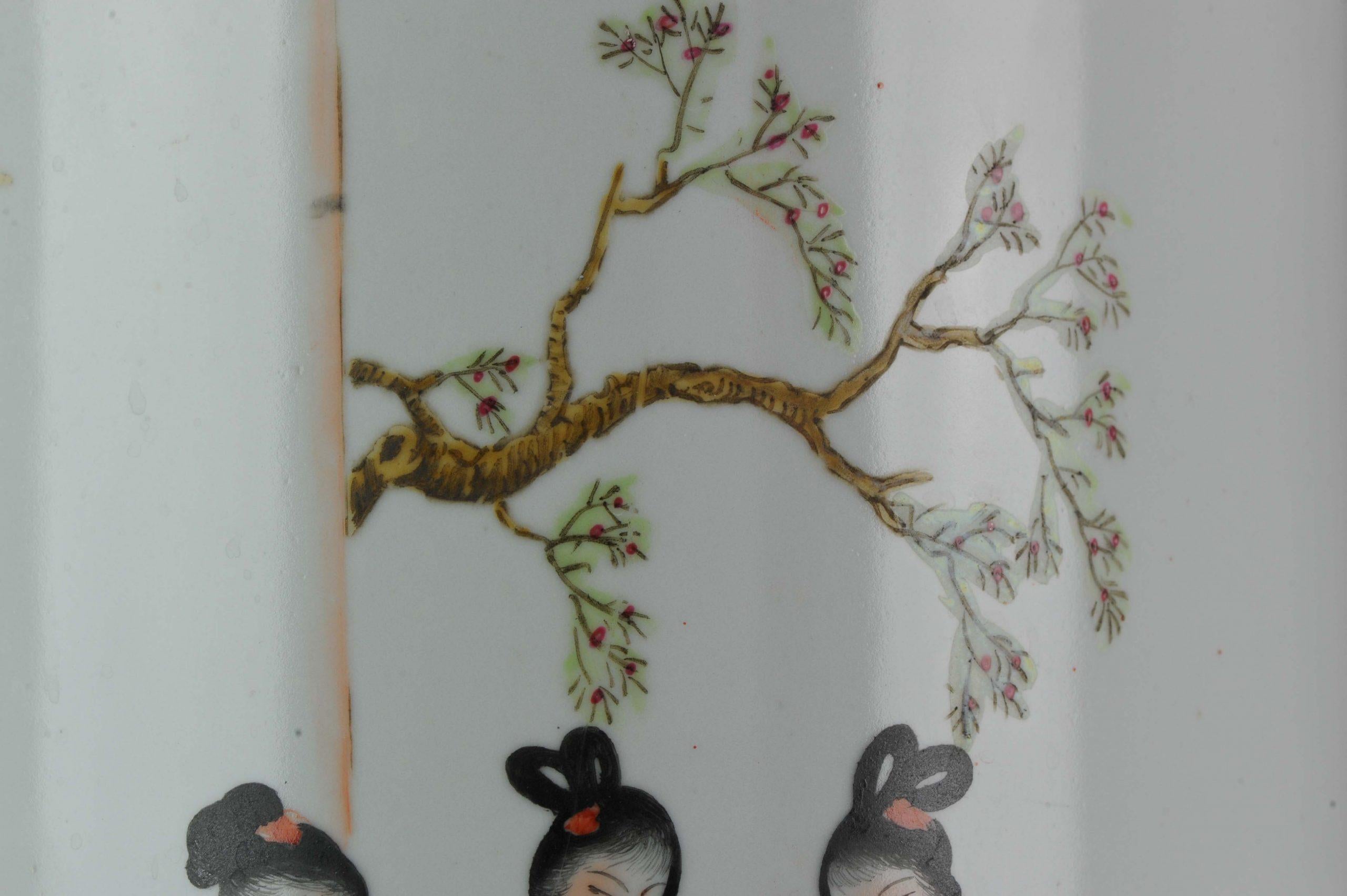 Pair of Proc 1970 Large Umbrella Stand Vase with Ladies in Garden Porcelain For Sale 8