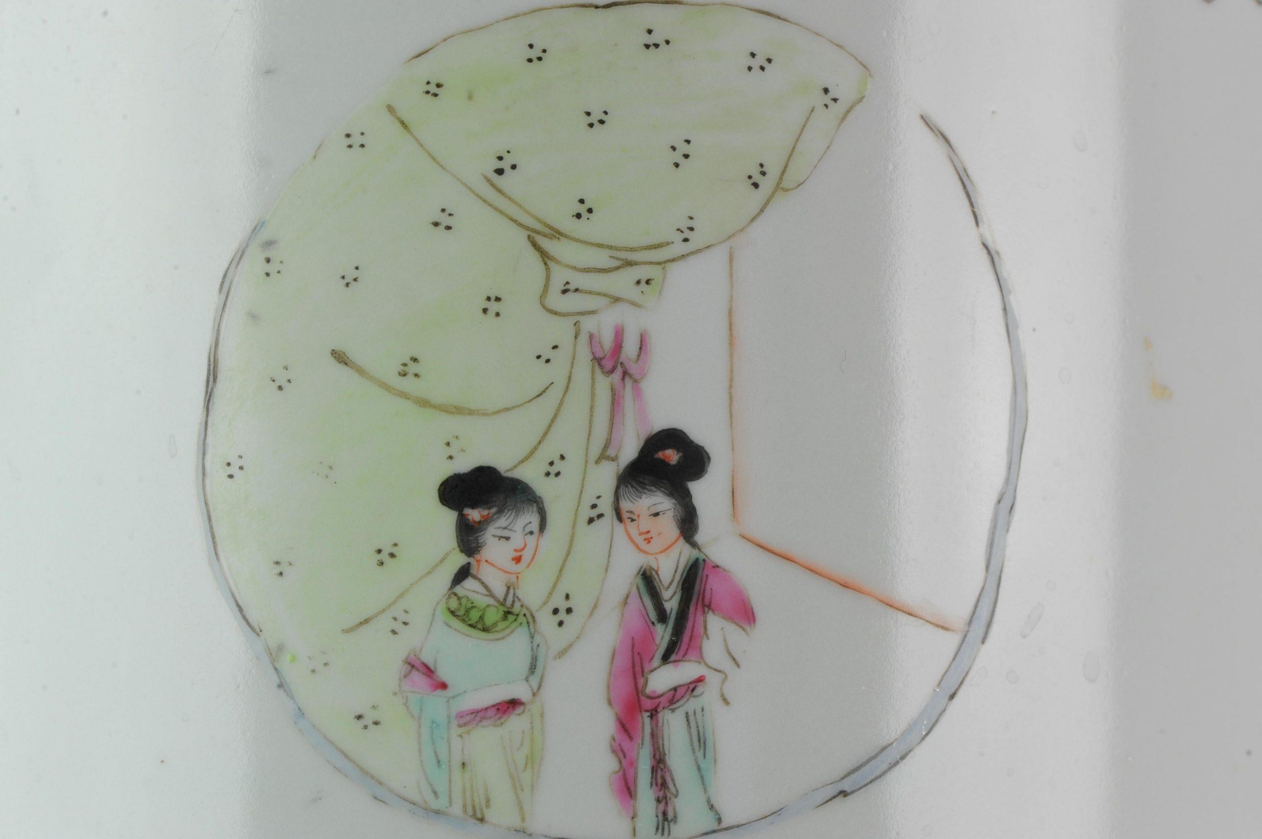 Pair of Proc 1970 Large Umbrella Stand Vase with Ladies in Garden Porcelain For Sale 13