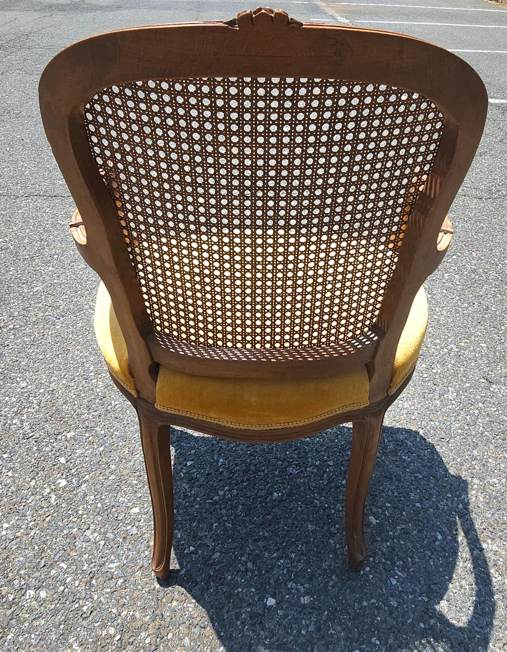 Pair Provincial Style Walnut Cane Back & Velvet Upholstered Seat Bergeres Chairs For Sale 2