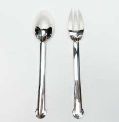 Pair Puiforcat France Sterling Silver Serving Spoon & Fork in Annecy with Box