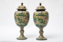 Pair Qing 19th Century Chinese Cloissone Vases, Vibrant Colored Enamels