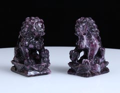 Pair Qing Dynasty Carved Fluorite Lions of Fo