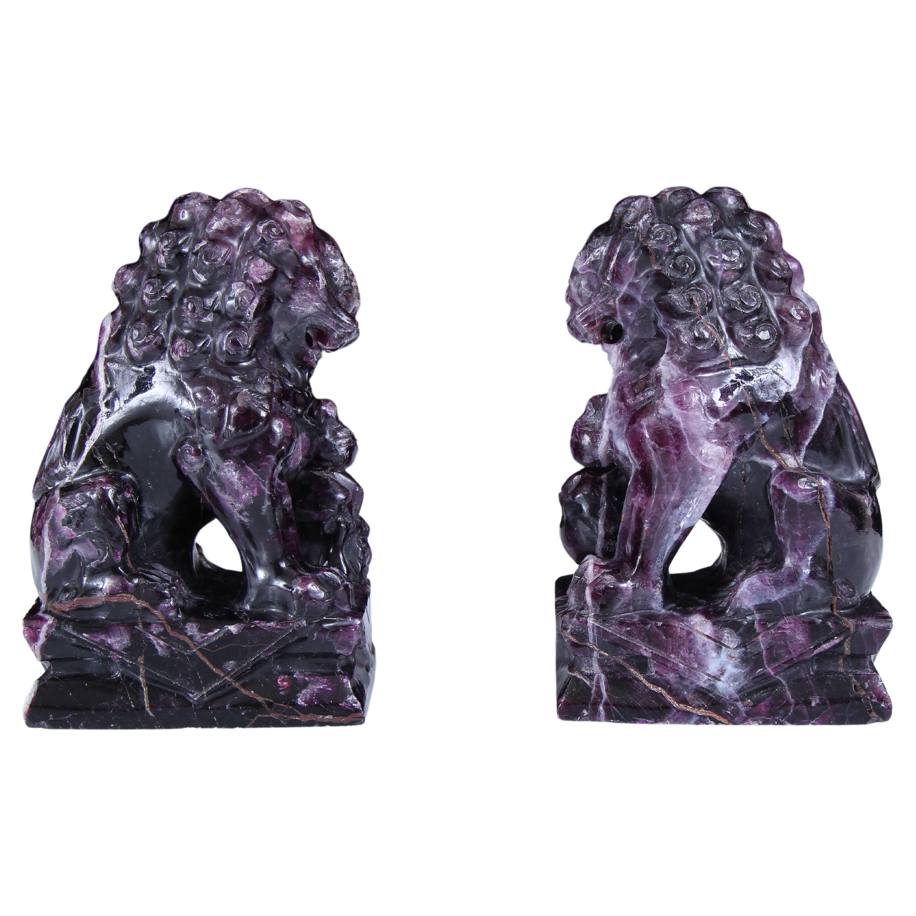 Par de leones de fluorita tallados de la dinastía Qing de Fo