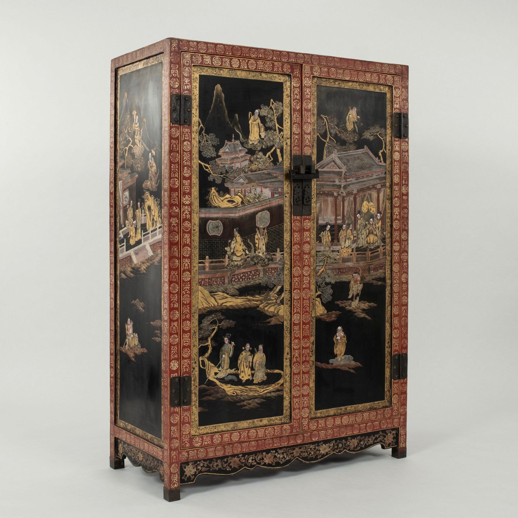 Pareja de armarios lacados de la dinastía Qing Pintado