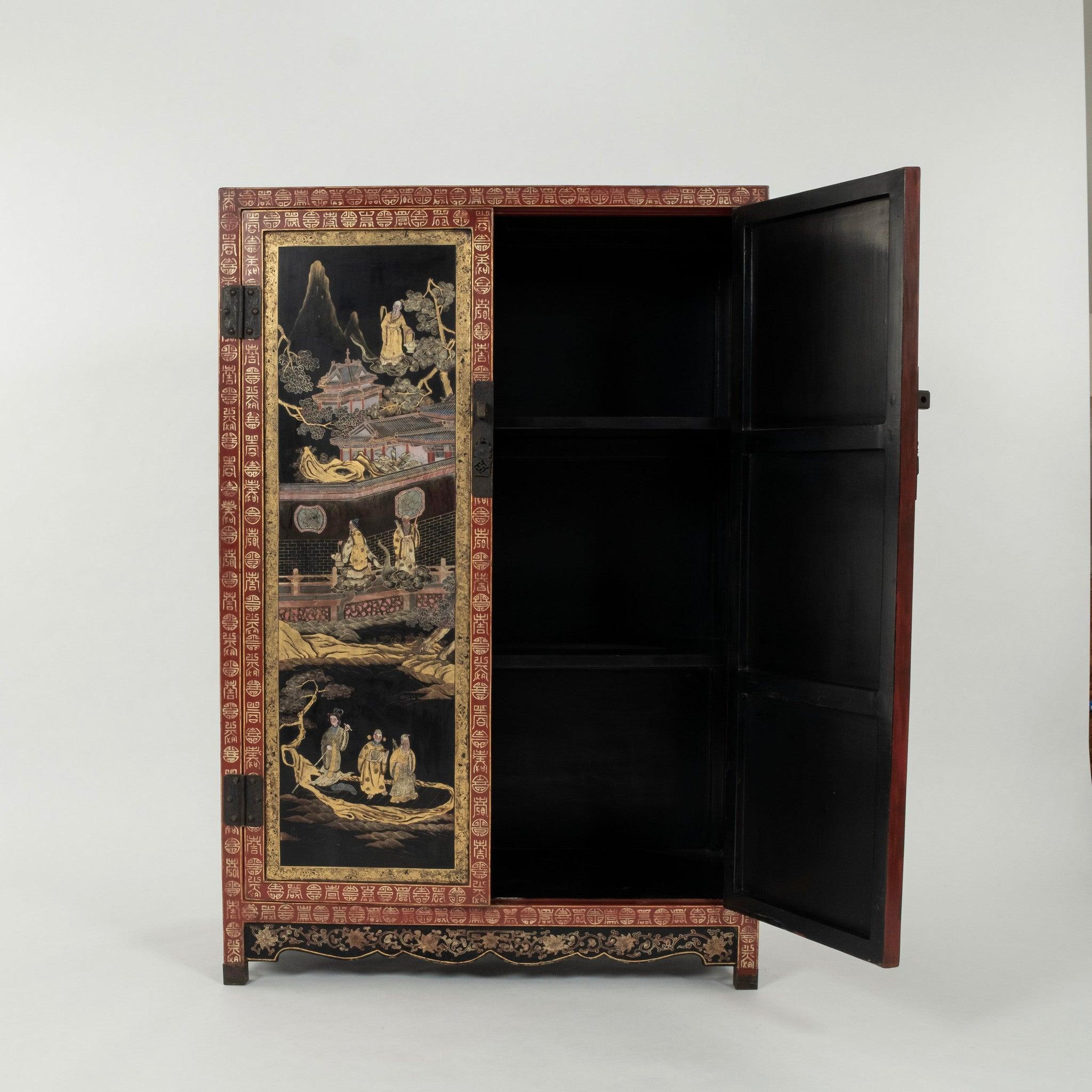 Pareja de armarios lacados de la dinastía Qing siglo XIX