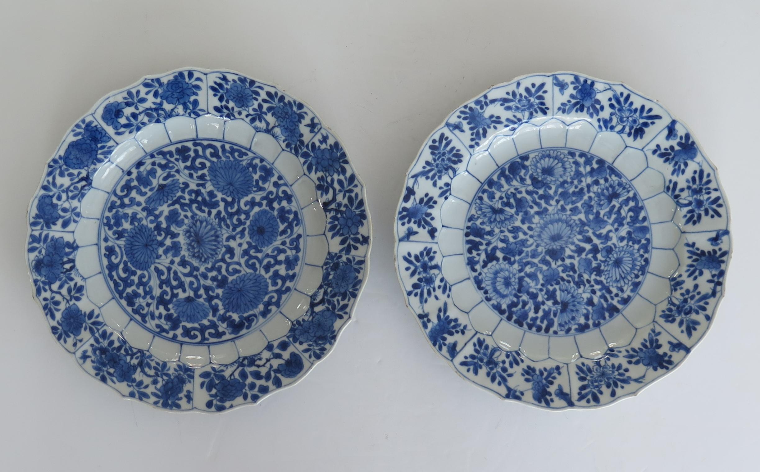 These are a very beautiful pair of hand painted blue and white Chinese porcelain deep plates or dishes, dating to the second half of the 17th century, circa 1675, Qing dynasty, the early part of reign of Kangxi ( 1662 to 1722) period.

The plates