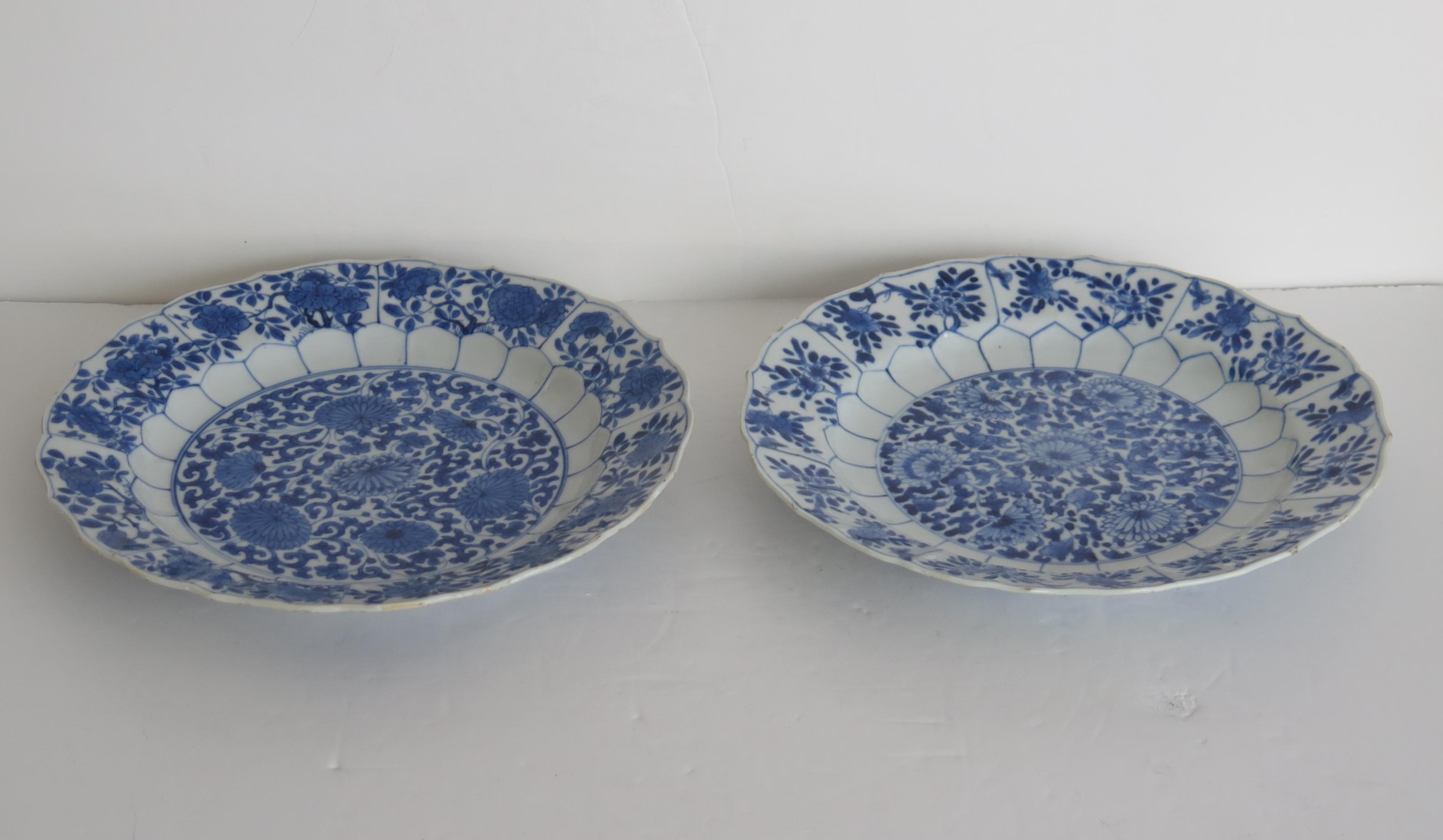 Hand-Painted Pair Qing Kangxi Chinese Porcelain Plates Blue & White Mark & Period, circa 1680