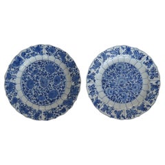Pair Qing Kangxi Chinese Porcelain Plates Blue & White Mark & Period, circa 1680
