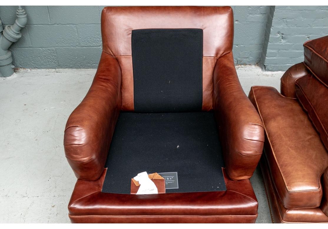 Pair Quality Brown Leather Club Chairs by Century In Good Condition In Bridgeport, CT
