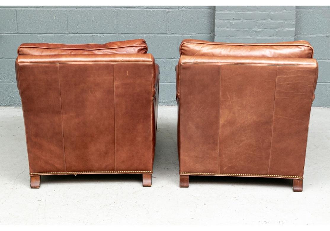 Pair Quality Brown Leather Club Chairs by Century 1
