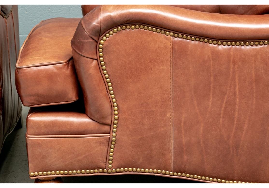 Pair Quality Brown Leather Club Chairs by Century 2