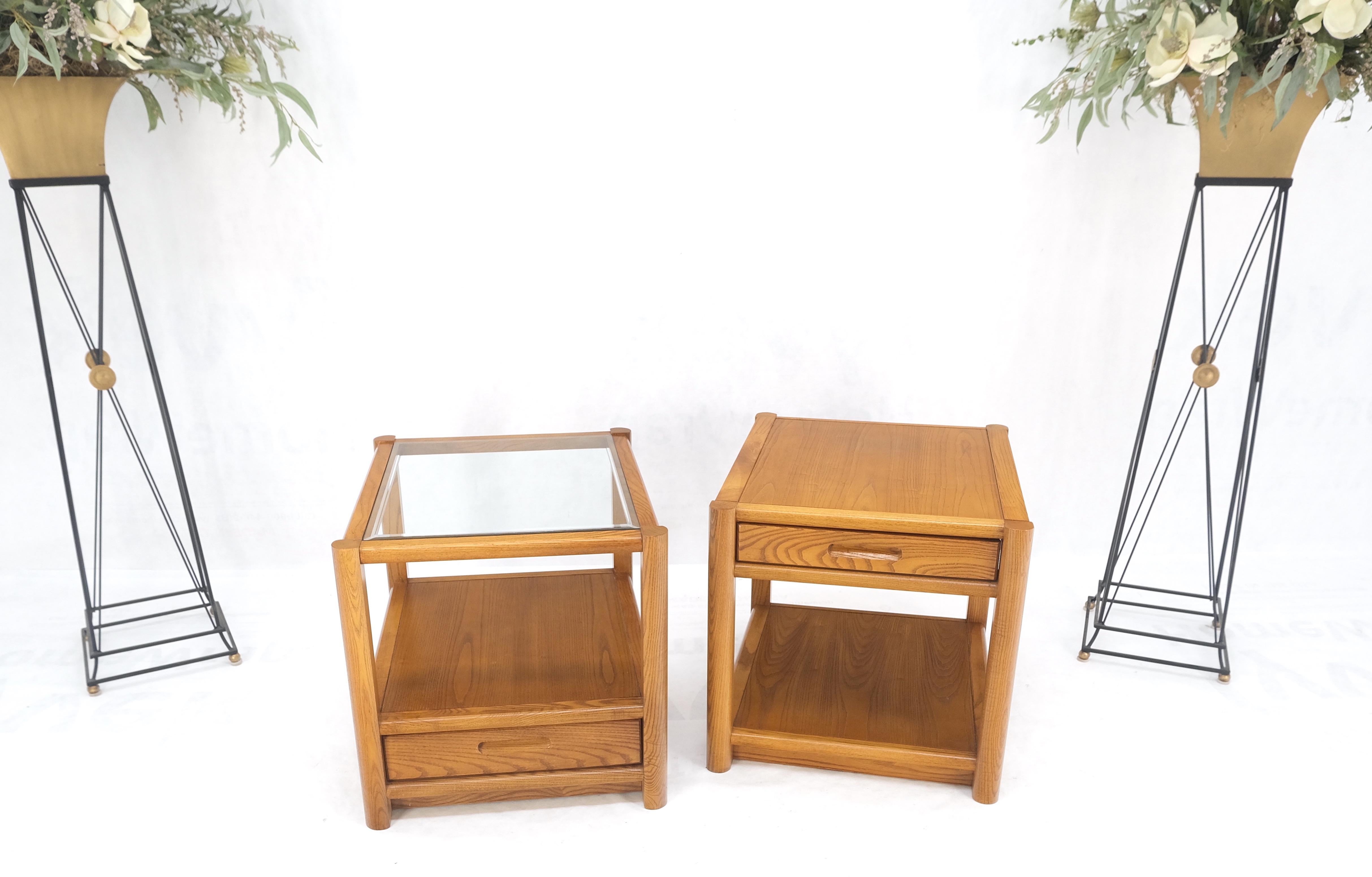 Pair of Quality Glass Top One Drawer Side End Tables Night Stands Thomasville MINT!
