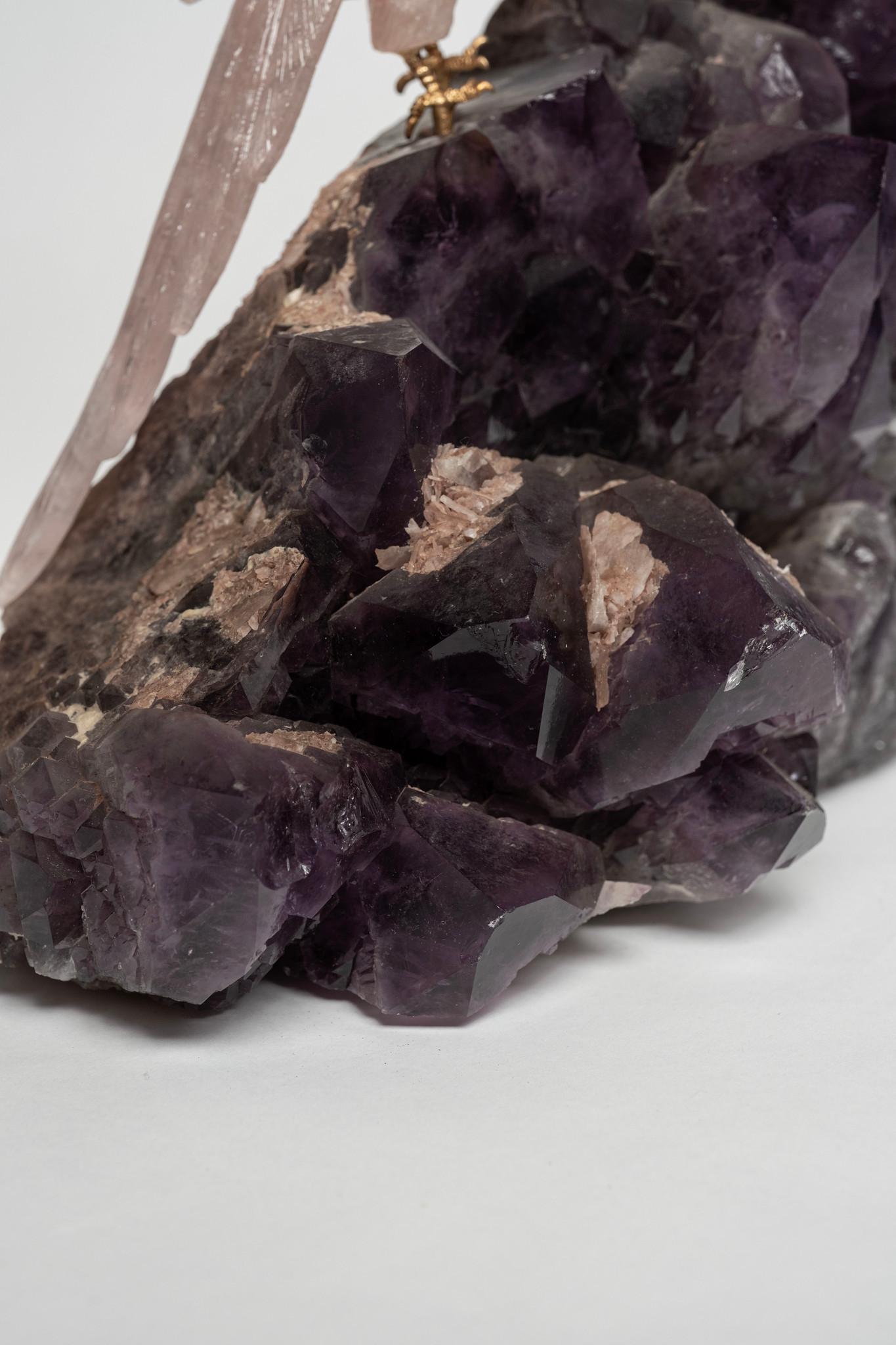 Paire de perroquets en quartz sur base en améthyste en vente 3